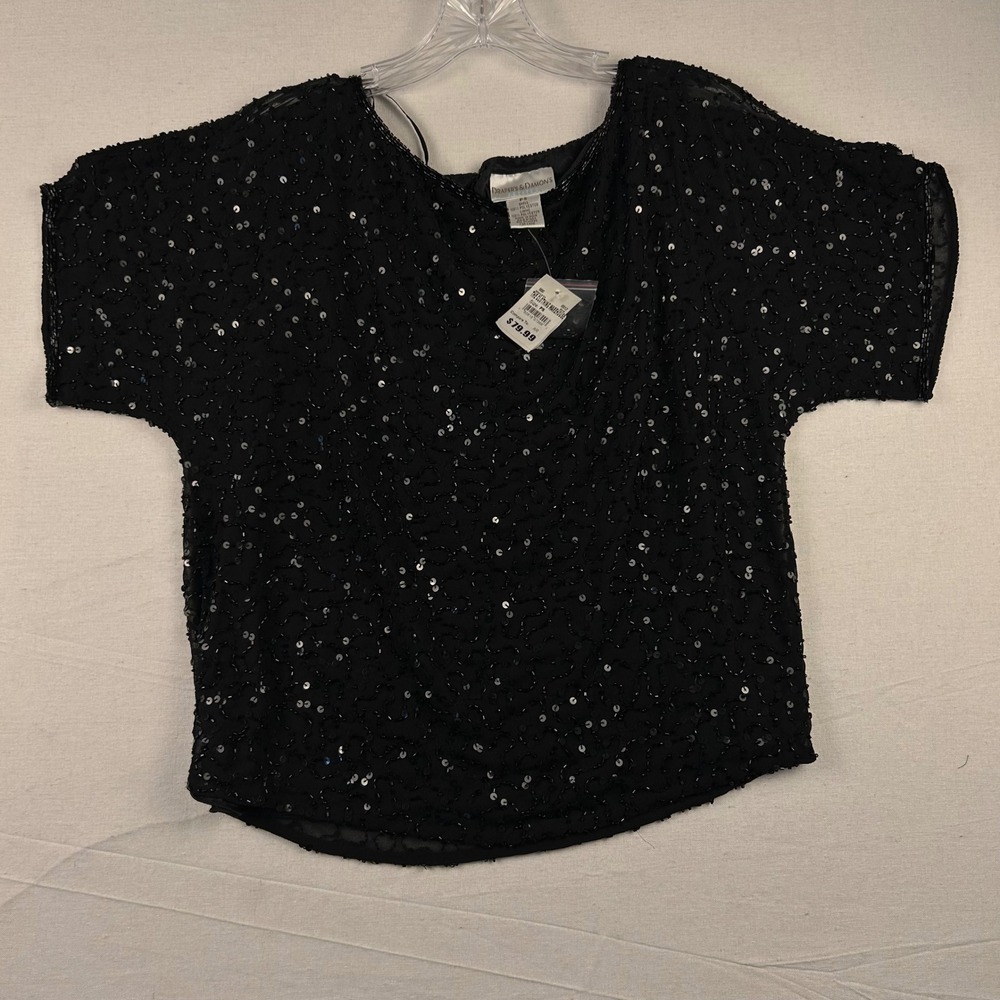 Drapers & Damons Petites Black Sequin Beaded Evening Top Blouse PS NWT